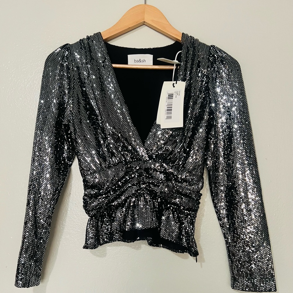ba&sh Mae Lone-Sleeve Peplum Top - Size 0
